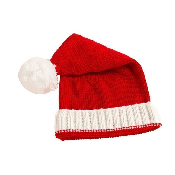 Santa Hat Knit  Red and White W/ Pom Pom OS - Picture 4 of 5